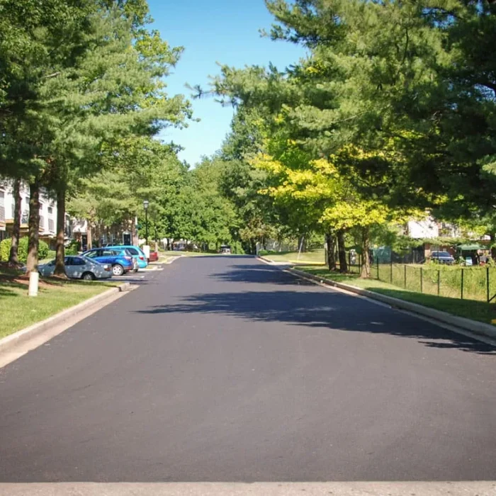 Freshly paved asphalt road in a HOA community