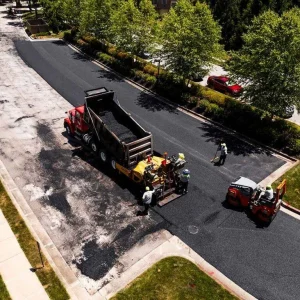 Aerial view of paving services being performed