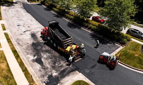 Aerial view of professional paving services in progress