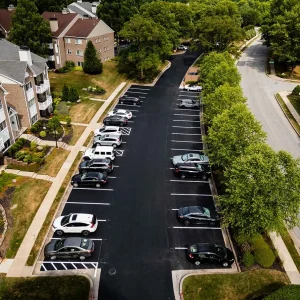 Aerial view of milling and paving services at Wexford Garden Condominiums