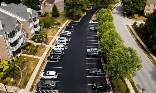 Aerial view of milling and paving services at Wexford Garden Condominiums in progress